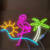 Lampe néon d'été à intensité variable alimentée par USB, en acrylique, flamant rose, palmier vert, décoration artistique pour décoration de plage, chambre de fille, hôtel, plage, piscine, fête (40 x
