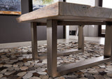 MASSIVMOEBEL24.DE Table Basse carrée 90x90cm - Fer et Bois Massif d'acacia laqué (Natural Stone) - Freeform #122