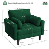 Yaheetech Fauteuil de Salon Moderne avec Accoudoir et Poches Chaise Relax avec Coussins Cadre en Bois Fauteuil Chambre en Tissu pour Salon Vert