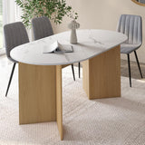 IDMarket - Table à Manger Extensible Ovale Marthe 6-10 Personnes Plateau marbre Blanc Alaska et Bois façon hêtre 160-200 cm