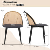 COSTWAY Lot de 2 Chaises Bois Salle à Manger, Chaise Cannage sans Accoudoirs, Siège Rembourré, Pieds Fuselés en Métal, Hauteur d’Assise 46 cm, Chaise en Rotin PE pour Restaurant, Salon