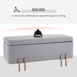 HOMCOM Banc de Rangement Coffre de Rangement Design Contemporain- Banc avec Espace de Rangement - dim. 100L x 40l x 42H cm - Velours Gris Clair piètement métal doré
