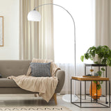 CCLIFE Lampe Lampadaire à arc salon courbée, Lampe arceau moderne en chrome Lampadaire sur pied marbre, Couleur: Blanc, réglable en hauteur 130-180cm