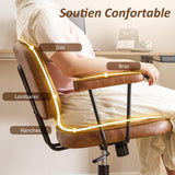 Hellove Chaise de Bureau avec roulettes, Fauteuil de Bureau en Cuir PU Hauteur Réglable, Siège Roulante Pivotante à Dossier pour Salon et Chambre à Coucher, Marron