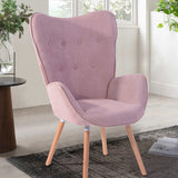FURNISH1 Fauteuil Salon, Surface de siège en Tissu Rose, Dossier Confortable, Jambes de Tabouret en Bois Massif.