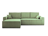 Best Mobilier - Canapé d'angle Convertible Réversible Dellia en Velours Côtelé - Canapé Lit - Sofa Vert Sauge 4 Places - Angle Droit - ou Gauche - Salon