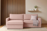 FARO MINI - Canapé d'angle avec fonction couchage et espace de rangement - Canapé-lit compact avec mousse froide HR et suspension ondulée - Facile à monter - Tissu Faro moderne - 224 x 140 cm (rose