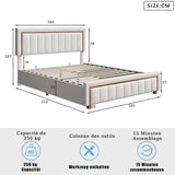 NMCXO Lit Double 160x200,Lit Coffre 160x200 avec Sommier à Lattes,Lits Hydraulique avec Rangement, Lits Moderne pour Adultes 2 Personnes,Tête de lit en Bords dorés,Blanc Cassé