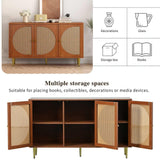 KOMHTOM Buffet en rotin - Armoire de rangement polyvalente avec trois portes et séparateurs amovibles - Armoire de rangement pour salon, chambre à coucher (noyer)
