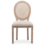 Lot de 4 chaises médaillon Louis XVI Cannage Rotin Tissu Beige