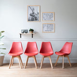 Happy Garden Lot de 4 chaises de Salle à Manger Style scandinaves Nora Rouges avec Coussin, chaises de Cuisine, chaises rembourrées, Pieds en Bois de hêtre Massif