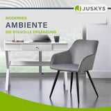 Juskys Ensemble de 2 chaises de Salle à Manger Tarje, avec Dossier et accoudoirs, Pieds métalliques, revêtement en Velours, capacité de Charge de jusqu'à 110 kg, 2 chaises de Cuisine - Gris Clair