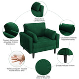 Yaheetech Fauteuil de Salon Moderne avec Accoudoir et Poches Chaise Relax avec Coussins Cadre en Bois Fauteuil Chambre en Tissu pour Salon Vert