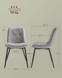 VASAGLE Lot de 2 Chaises Salle à Manger, Chaise de Cuisine Rembourrée, Chenille, Jusqu’à 120 kg, Double Coussin, Pieds en Métal, Moderne, pour Salle à Manger, Cuisine, Gris Tourterelle KDC151G01