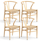 COSTWAY Chaise Wishbone Style Scandinave, Chaises avec Cadre en Métal, Dossier en Y, Assise Tressée, Chaise Design pour Salle à Manger, Salon, Bureau (Naturel,4)
