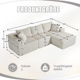 SHAIRMB Ensemble De CanapéS Modulables avec MéRidienne Et Canapé 2 Places, Housse en Velours CôTelé Doux, 5 Coussins, Poches LatéRales Et Porte-Gobelets, Mousse Haute Densité,Beige
