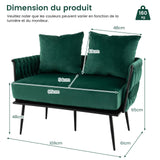 COSTWAY Canapé 2 Places en Velours Hollandais, Fauteuil de Salon pour 2 Personnes avec 2 Oreillers, Design Scandinave avec 5 Pieds Métalliques, Dossier et Accoudoirs Tissés, Charge 160KG (Vert)