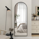 Koonmi Miroir Complet arqué, 45 x 147 cm, Grand Miroir sur Pied bombé, Pleine Longueur, monté au Mur, incliné, Miroir de Sol pour Le Salon, Noir.