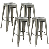 HOMCOM Lot de 4 tabourets de Bar Empilable Chaise de Bar Industriel avec Repose-Pied Hauteur d'Assise 76 cm, Cadre en métal, Style rétro, pour Salle à Manger, Balcon, bistrot ou Bar, Argent