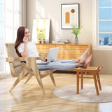 HOMASIS Tabouret de toilette de maquillage en bambou, banquette assise en bambou et rotin capacité de charge jusqu'à 120 kg, petite chaise cosmétique coiffeuse, salon, chambre à TF11088XKES