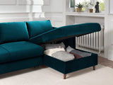 Lisa Design - Canapé d'angle Convertible avec Coffre - Angle Droit - Brooke en Velours - Canapé Lit - Sofa Bleu Canard 4 Places - Salon