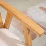 HOMCOM Fauteuil de Salon Confortable, Chaise en rotin avec Dossier en cannage, Coussin épais, Assise Profonde, Structure en Bois hévéa Tissu Aspect Lin Beige
