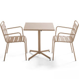 Oviala Palavas - Ensemble Table de Jardin bistrot et 2 fauteuils métal Taupe
