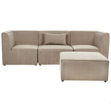 Canapé Modulable 3 Places et Pouf Ottoman en Velours Côtelé Taupe Lemvig