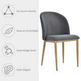 HOMCOM Lot de 4 chaises de Salle à Manger Chaise de Salon Pieds en métal Imitation Bois 50 x 58 x 85 cm Gris