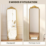 HOMCOM Miroir Pleine Longueur accroché/appuyé Baroque 50x160 cm Ton Or