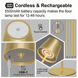 Coinmit Lampadaire LED Dimmable avec piles, Lampadaire sans fil rechargeable avec commande tactile pour l'éclairage intérieur et extérieur, salon, balcon, Or