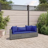 Homgoday Mobilier de balcon 3 pièces avec coussins, salon de jardin, canapé d'angle, canapé central, ensemble de sièges, pour balcon, terrasse, gris et bleu en rotin synthétique
