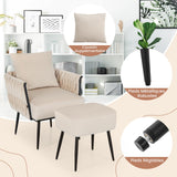 RELAX4LIFE Fauteuil de Salon avec Repose-Pieds, Fauteuil d’Appoint en Velours avec Oreiller Confortable | Pieds Métalliques Robustes| Patins Ajustables, Conception Semi-entourante 65X66X80CM, Beige