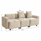 Zepneiy Canapé 3 Places Moderne Design, Canapé 3 Places avec 2 Coussins, Meuble Salon Rembourré Canapé, Moderne Canapé en Chenille-Stoff pour Appartement Bureau, Beige