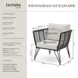 tectake® Lot de 2 Fauteuil Salon Fauteuil Exterieur Chaise de Jardin en Résine tréssée pour Salon de Jardin Exterieur, Coussins Inclus, Amenagement Balcon Terrasse