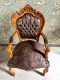 CasAmin Home & Living Chaise à accoudoirs marron clair rétro style baroque français velours chocolat chaise pour décoration intérieure