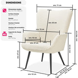 TecTake® Fauteuil Relax Confortable en Tissu Bouclette Fauteuil Scandinave Moelleux avec Accoudoirs & Dossier Ergonomique pour Salle à Manger, Salon, Chambre, Siege Bureau, Allaitement - Blanc