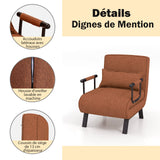 COSTWAY Fauteuil Convertible 1 Place, Fauteuil-Lit Chauffeuse 4-en-1 Dossier Réglable 6 Position, Oreiller, Siège Rembourré, Accoudoirs, Cadre Métal, Canapé-Lit Pliant pour Maison, Bureau (café)