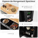 COSTWAY Ilot Central Cuisine Comptoir en Bois d'Hévéa Pliable, Étagères Réglables à 3 Niveaux, Desserte de Cuisine de Service avec Tiroirs, Supports Latéraux et 2 Portes, 61 x 120 x 92 cm, Noir