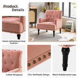 HULALA HOME Fauteuil à Oreilles avec accoudoirs du Milieu du siècle Chaise d'appoint Moderne en Velours à Dossier Haut avec Pieds en Bois Fauteuil Club rembourré pour Salon Chambre à Coucher Rose