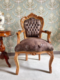 CasAmin Home & Living Chaise à accoudoirs marron clair rétro style baroque français velours chocolat chaise pour décoration intérieure