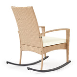 Mondeer Chaise de Jardin Exterieur Fauteuil à Bascule en Rotin Fauteuils de Salon à Bascule Rocking Chair avec Coussin D'assise Déhoussable Fauteuil Relax Jardin Plein Air Beige