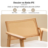 COSTWAY Chaise d'Appoint en Velours Côtelé, Chaise de Loisirs d'ntérieur avec Siège Rembourré et Dossier en Rotin, Fauteuil Rembourré en Bois d'Hévéa, pour Chambre, Salon, Bureau, Naturel