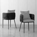 YBLANDRV Chaise De Salle à Manger, Ensemble 2 PièCes en Velours Noir Pied-De-Poule, Fauteuil en Cuir, Pieds en Bois Massif, AdaptéE Aux CaféS Et ThéS Au Lait (A)