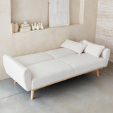 Alice's Home - Canapé Convertible à bouclettes Blanches- Oskar - 2-3 Places scandinave Droit avec Pieds Bois