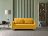 EVERGREENWEB Canapé-lit 3 Places Convertible en Lit avec Matelas 160x190 Effet Massant 0rthopédique, Extensible Sofa Bed Pliable, Housse Déhoussable et Lavable Couleur Jaune, 2 Coussins Inclus | EDITH