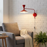 BARCELONA LED Applique Murale Industrielle Grand Modèle 40 cm, Lampe Murale à Bras Articulé, Style Vintage, Abat-jour Métal Rouge Intérieur Blanc, Idéal Restaurant, Escalier et Chambre
