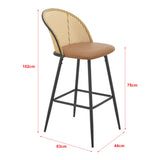 [en.casa] Lot de 2 Tabourets de Bar pour Cuisine Salle à Manger avec Dossier Rotin Siège Rembourré Simili Pieds en Métal 102 x 44 x 63 cm Marron Noir