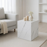 [en.casa] Table d'Appoint en Forme de Cube Bout de Canapé Design Unique Support de Plantes Table de Chevet Capacité de Charge 30 kg MDF 45 x 40 x 40 cm Aspect Marbre Blanc