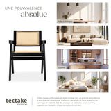 tectake® Chaise de Salle à Manger Design Noir en Bois Massif & Cannage Chaise de Table à Manger avec Accoudoirs Confortable pour Coiffeuse, Chambre, Cuisine, Bureau, Cabinet, Dressing